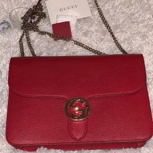 Gucci  Chain Gg Leather Red Cross Body bag